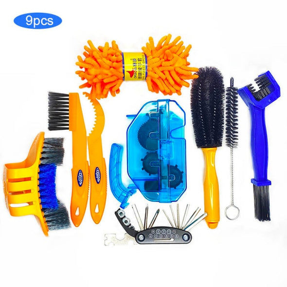 8 PCS Bike Chain Cleaner Clean Machine Brushes Cycling Cleaning Kit Bicycle Brush Maintenance Tool for Mountain, Road, City, BMX