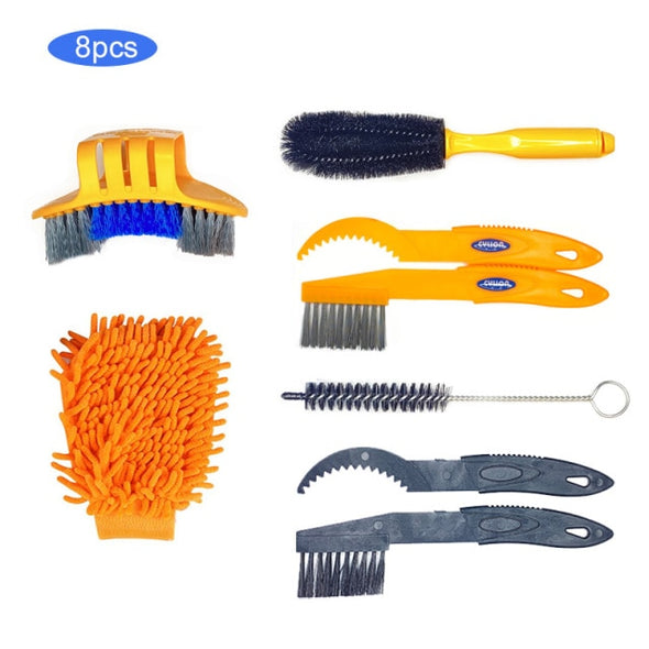 8 PCS Bike Chain Cleaner Clean Machine Brushes Cycling Cleaning Kit Bicycle Brush Maintenance Tool for Mountain, Road, City, BMX