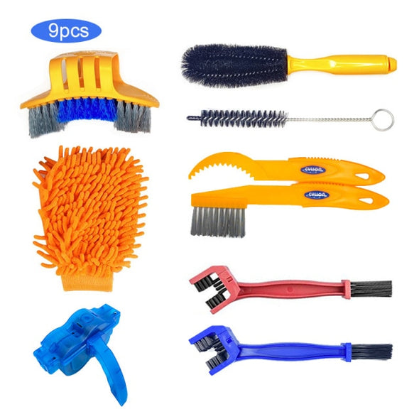 8 PCS Bike Chain Cleaner Clean Machine Brushes Cycling Cleaning Kit Bicycle Brush Maintenance Tool for Mountain, Road, City, BMX