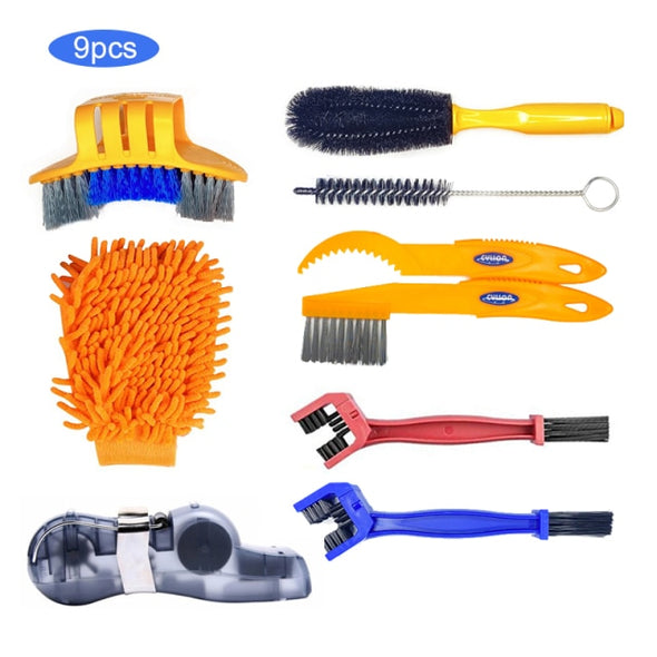 8 PCS Bike Chain Cleaner Clean Machine Brushes Cycling Cleaning Kit Bicycle Brush Maintenance Tool for Mountain, Road, City, BMX